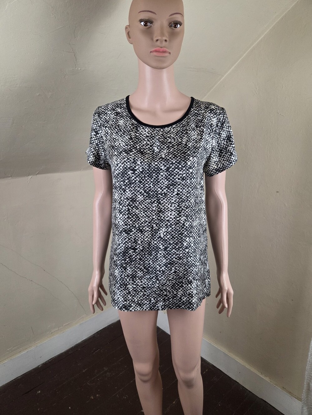 Roberto Cavalli Black White Abstract Print Silk Blend Top IT 40 US 4 Small